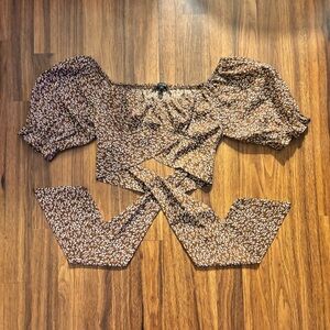 Papermoon Brown Off the Shoulder Floral Women's Top with tie back - Small